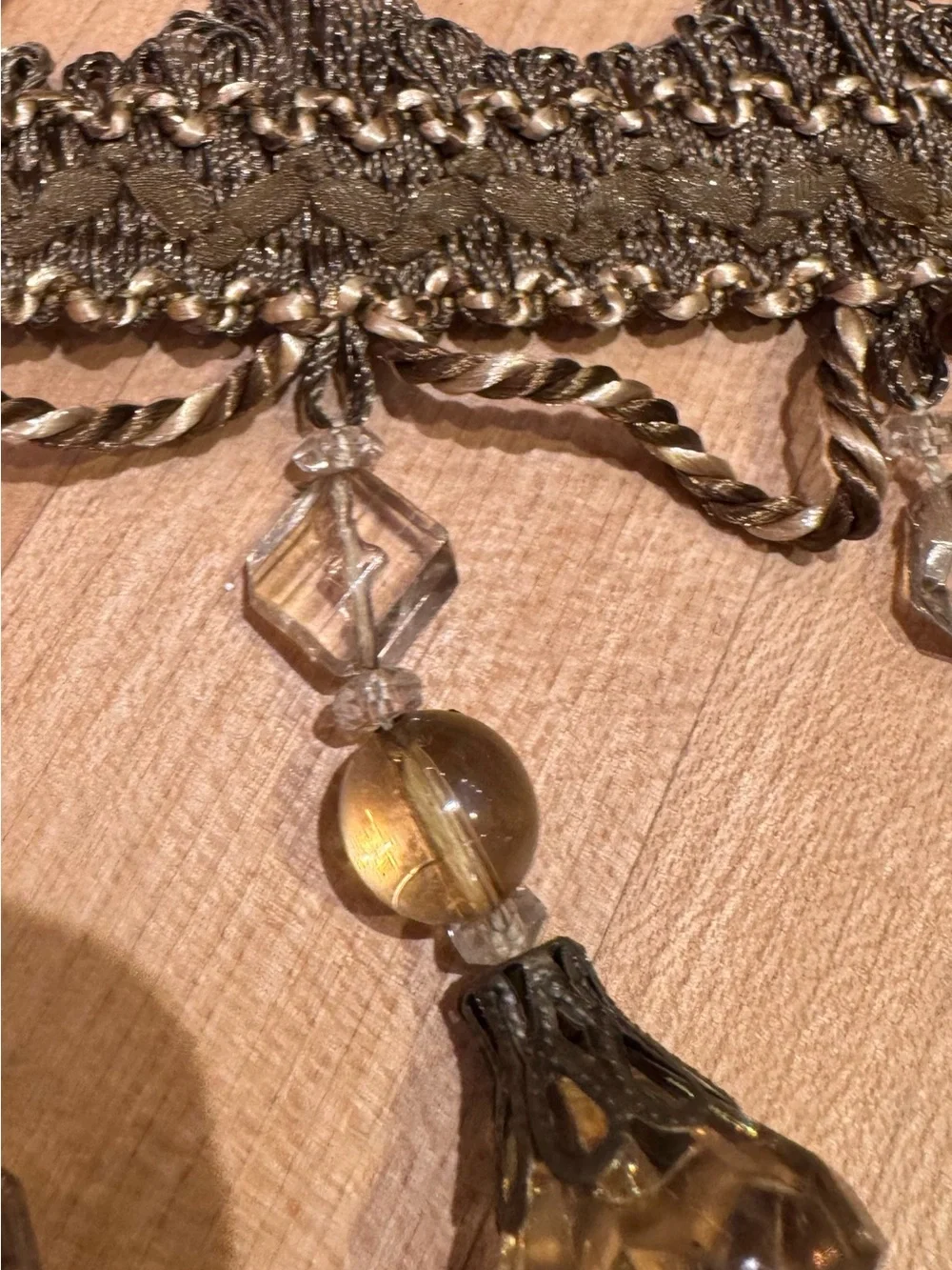 Vintage French Passementerie Braid sewing trim with Amber Crystal Drops